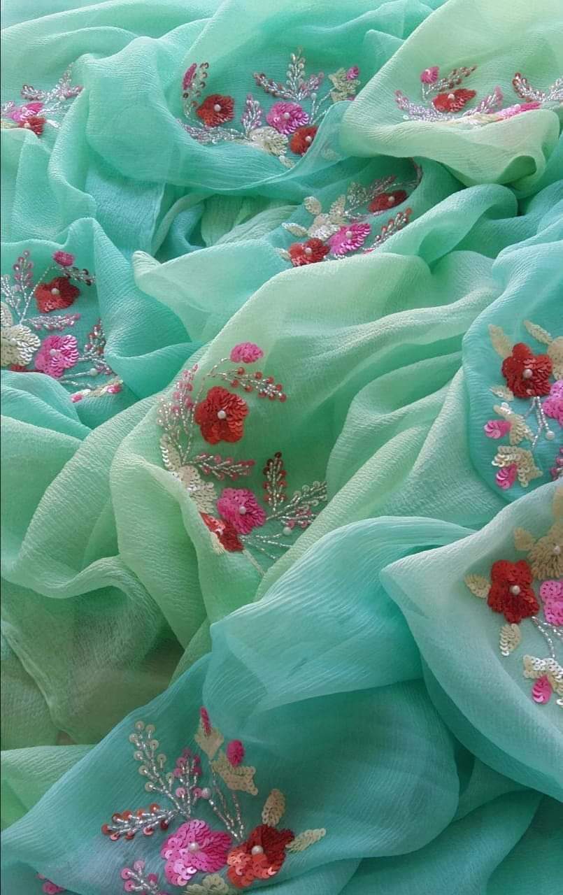 dual pure chiffon handwork sari – HolyThread India