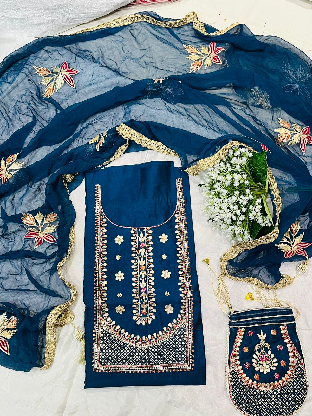 Chanderi silk handwork suit – HolyThread India