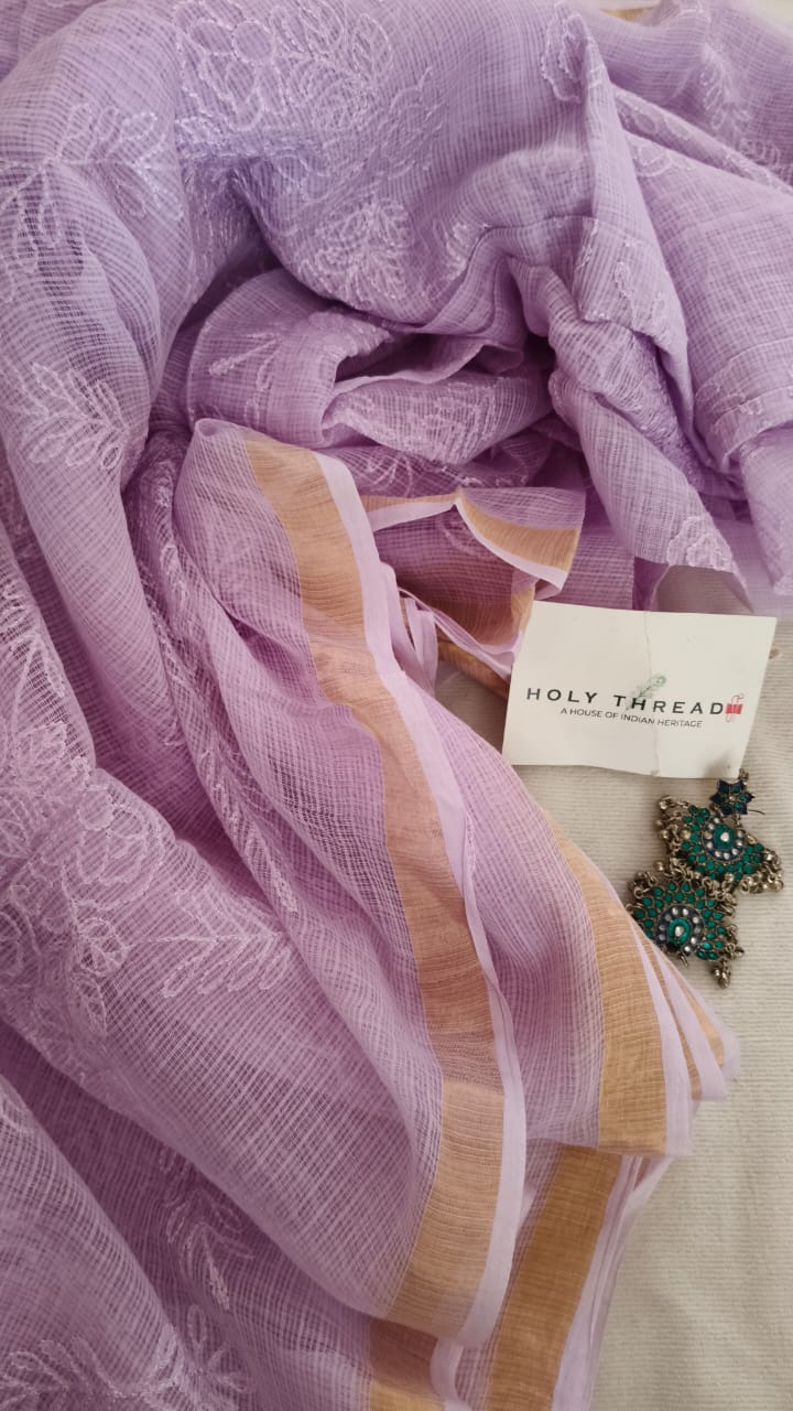 Pure thread embroidery sari in purple – HolyThread India