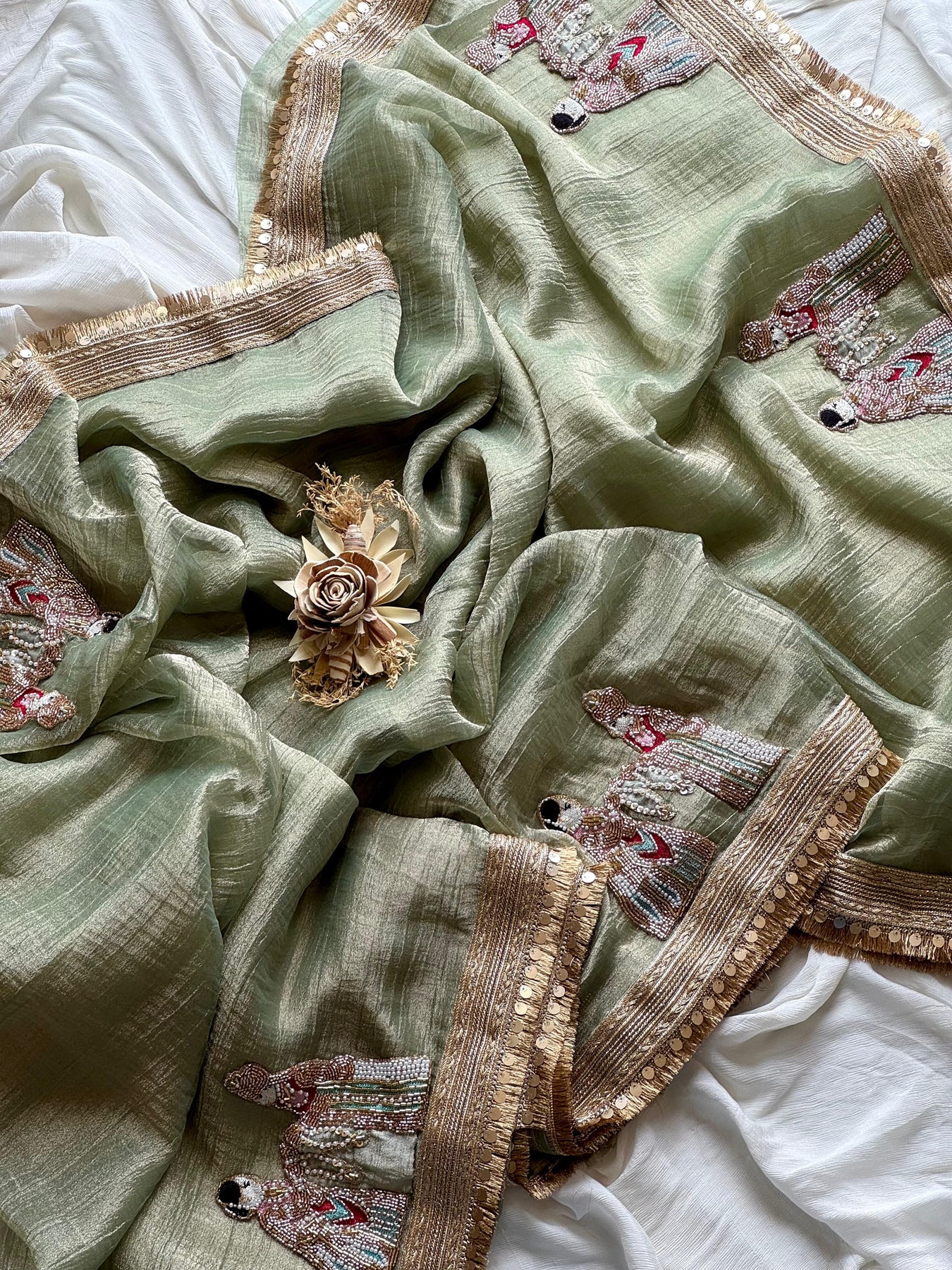 Jaymal Set Crush tissue silk sari with indian wedding jaymal ceremony sari in oli ...